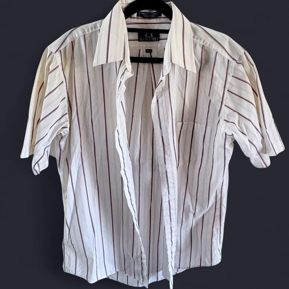Vintage 1990s Stafford Single Needle Tailoring Striped Short Sleeve Shirt